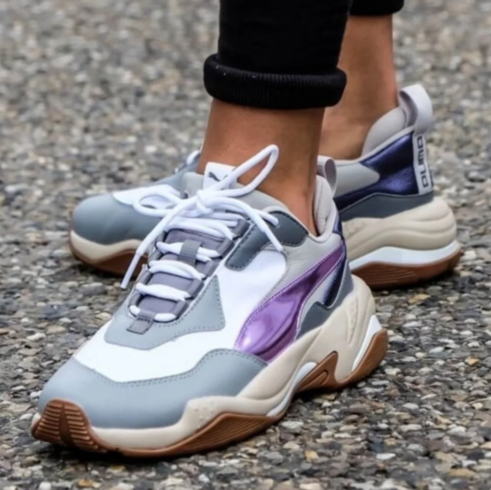 PUMA Running Sneakers Thunder Electric Chunky Grey Pink Leather Women's Sz‎ 6.5